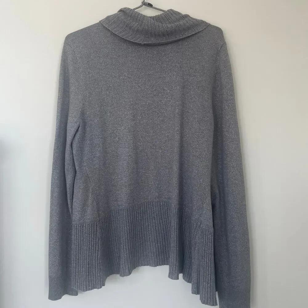 White House Black Market Sz L open front metallic cardigan - Picture 2 of 13
